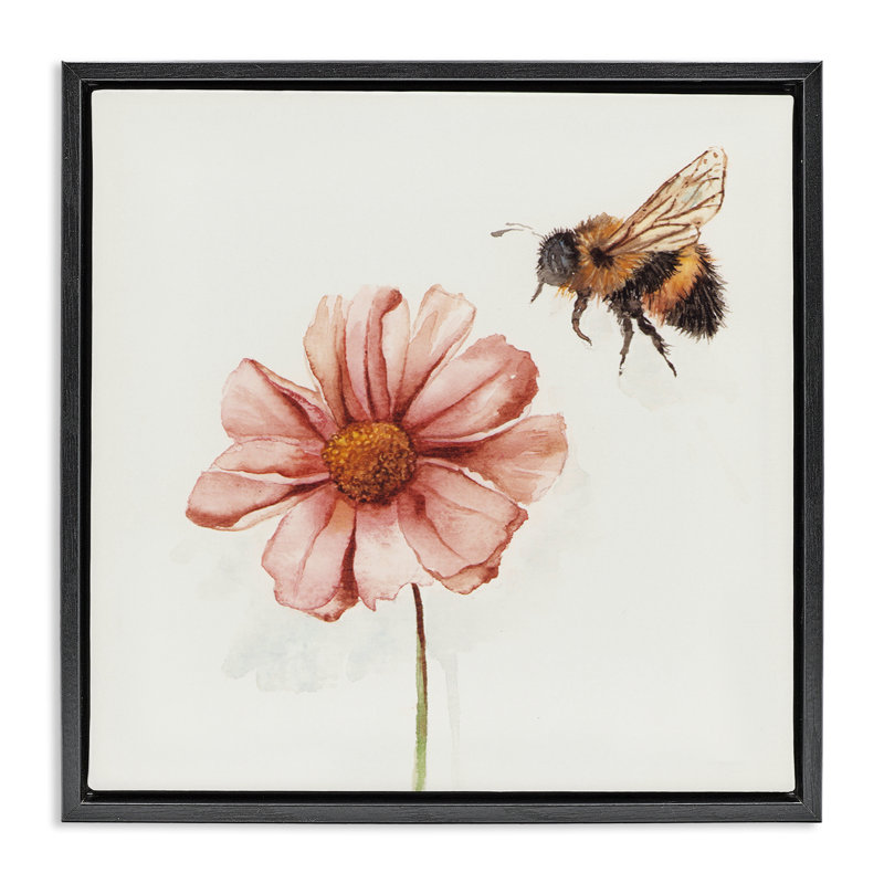 Cadre flottant Spring Pollination Bee, design par Cady, Cadre flottant noir de jais, H 18 po x l 18 po
