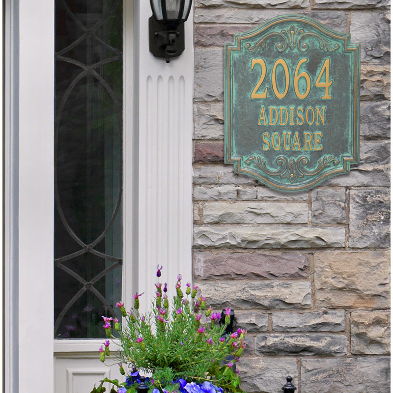 Signature Series 3-Line Wall Address Plaque, Verdigris, Bronze, Yes