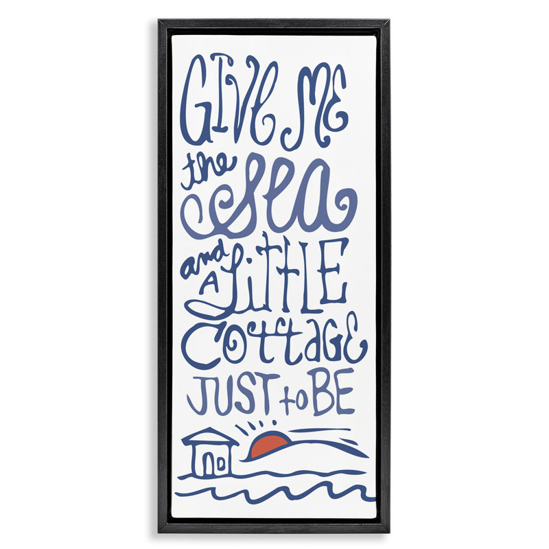 «Sea & Cottage Beach Life Calligraphy», H 25 po x l 11 po, Cadre flottant noir de jais