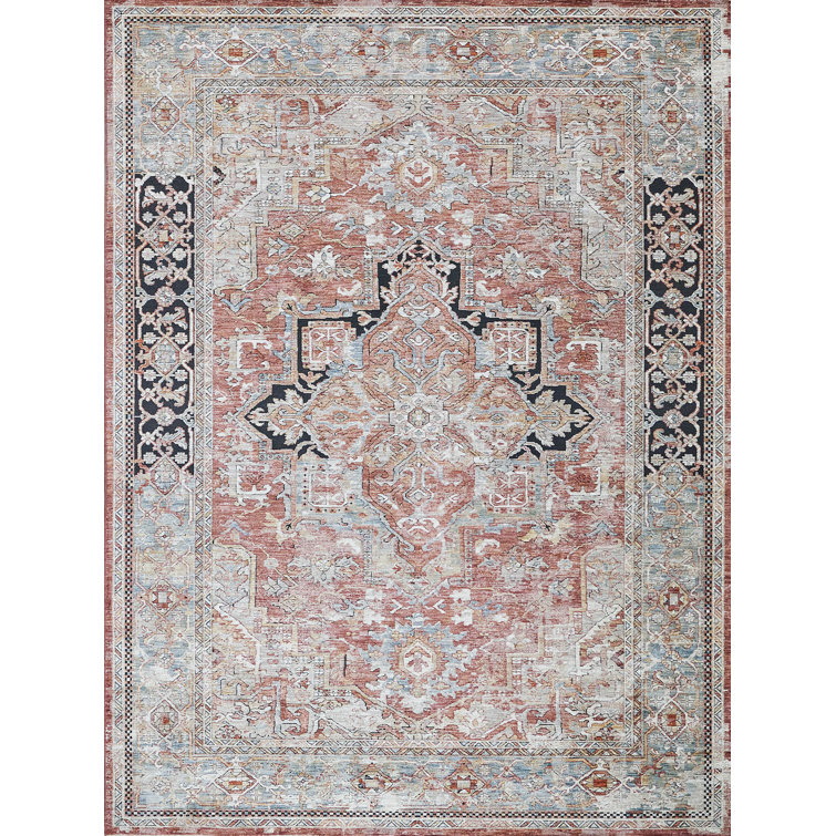 Antique Loom Rust/Black Polyester powerloom Area Rug