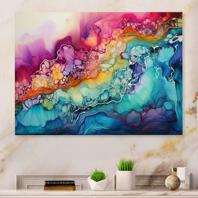 " Rainbow Teal And Purple Alchohol Ink I "