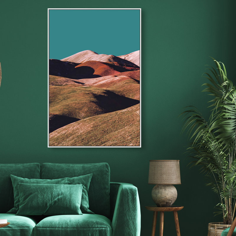 Mountains Over Turquoise Sky Print by Oliver Gal, 31"H x 46"W, White Floater Frame