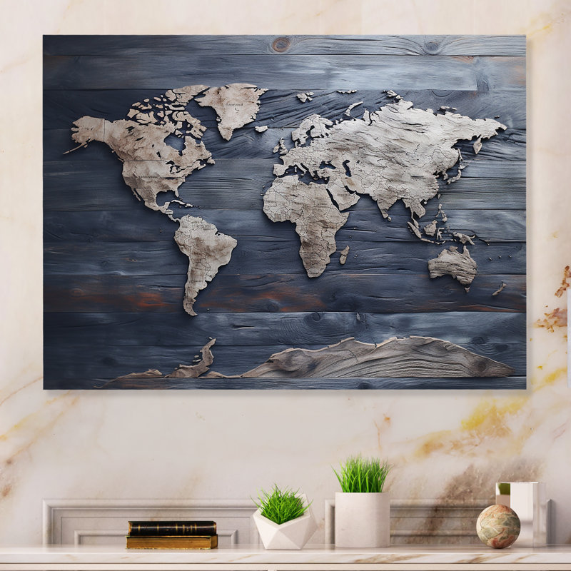 «Rustic Route World Map I», reproduction d'art murale en métal, H 30 po x l 40 po x P 1,5 po