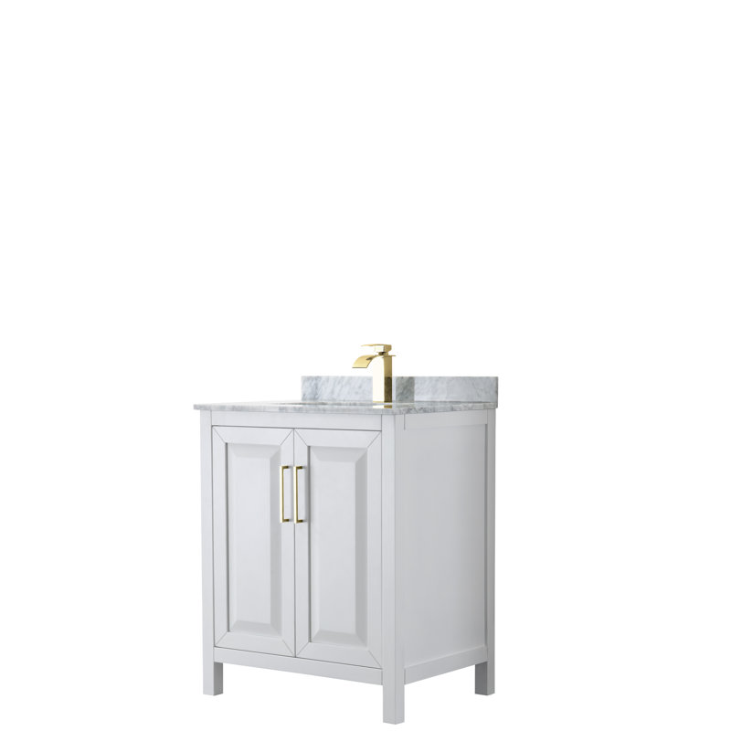 Daria 30'' W Single Vanity, White, White Cultured Marble, Brushed Gold