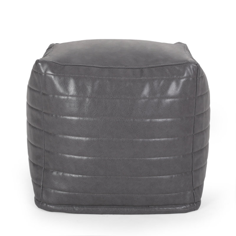 Candy Contemporary Faux Leather Suqare Pouf, Gray, Gray