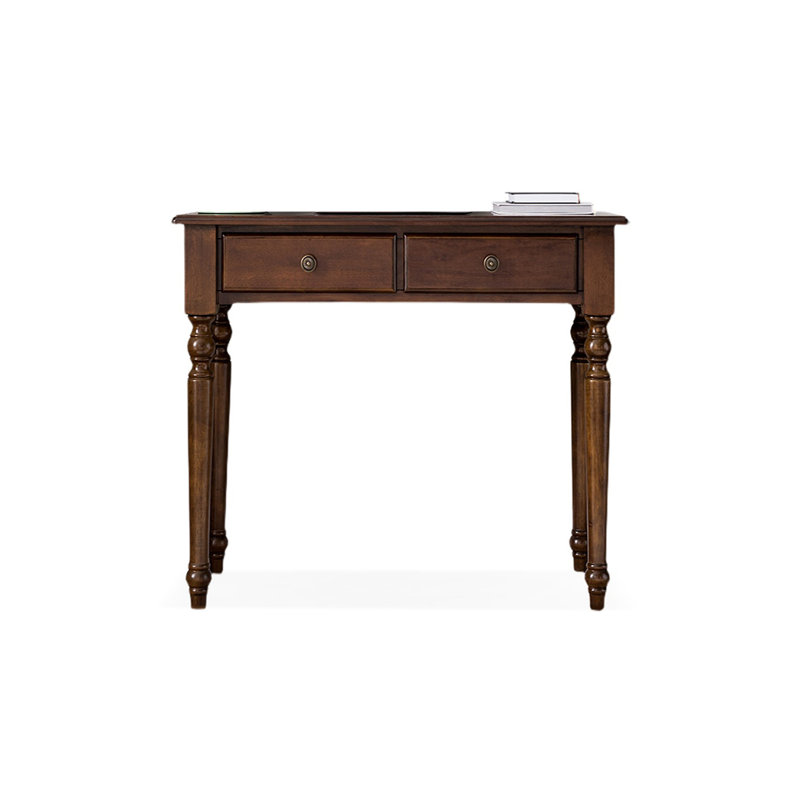 Bureau 2 tiroirs en bois massif brun-noisette noir, 29,92 po H x 31,5 po L x 19,69 po P