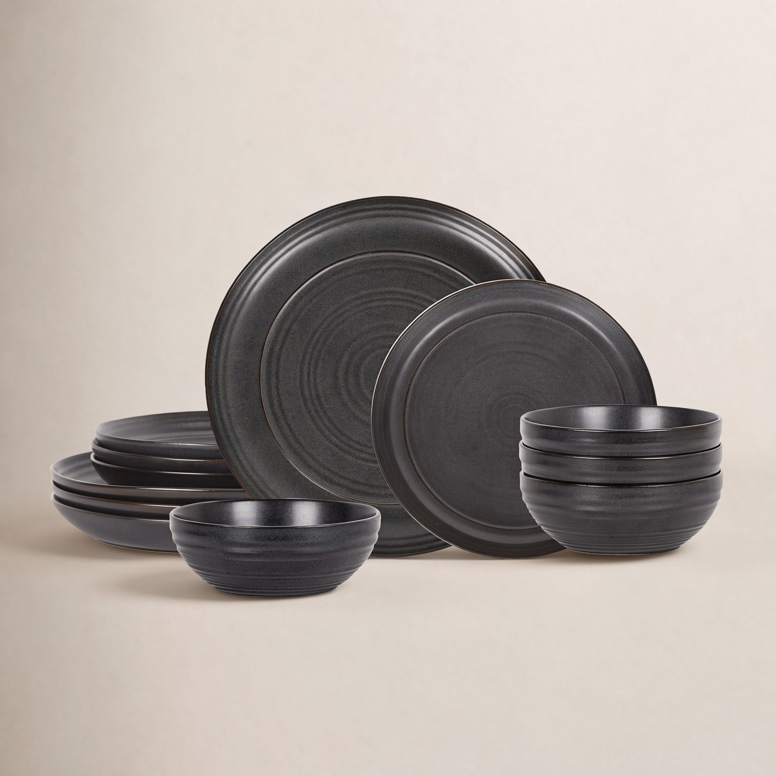 Stone Lain Elio 12-Piece Dinnerware Set Stoneware, Black
