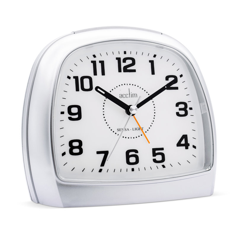 Acctim Sensa-Light Three Analogue Alarm Clock Non Ticking Sweep Smartlite® Quartz Silver/White