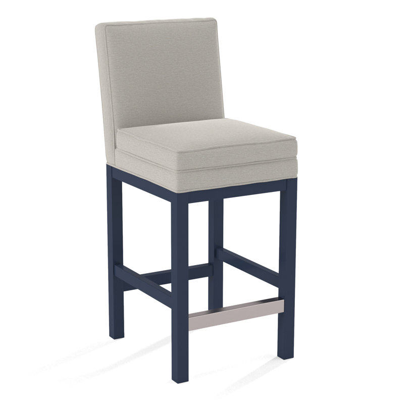 Upholstered Stool, White Performance Fabric; 0851-94, Frost White Finish