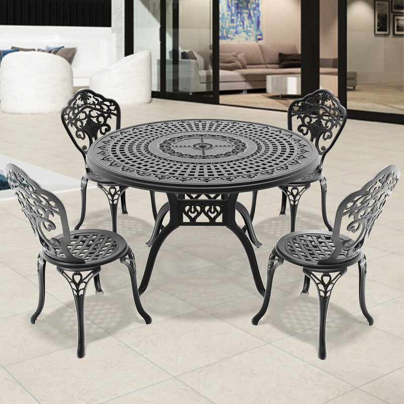 5 Cast Aluminum Dining Assembly, Black, Weather- Design All-Weather , Construction, Black, 4