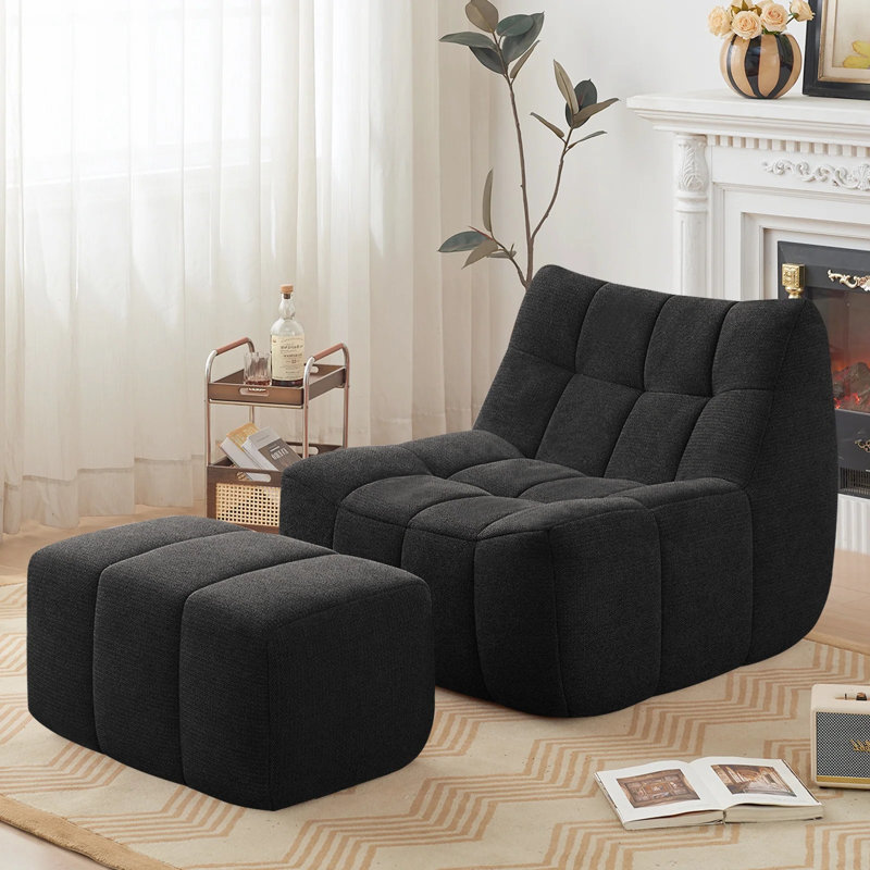 Fauteuil à billes 33,7 po avec repose-pieds, Noir