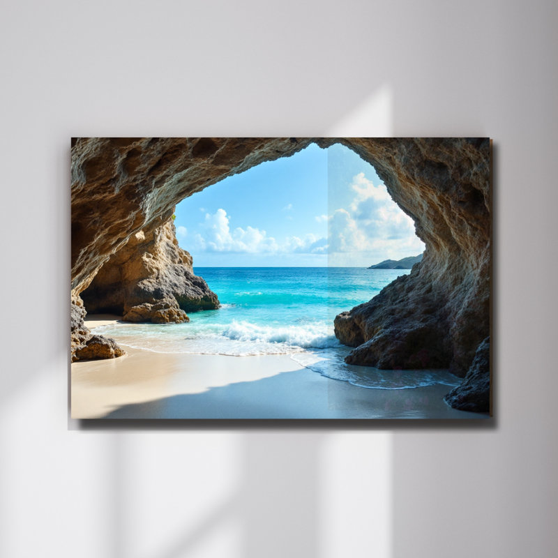 Art mural en verre trempé Beach Cave, H 16 po x l 20 po