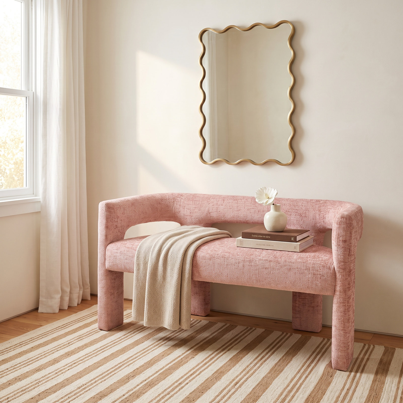 Anouchka 50 " Bench, Gwen Pink Microsuede