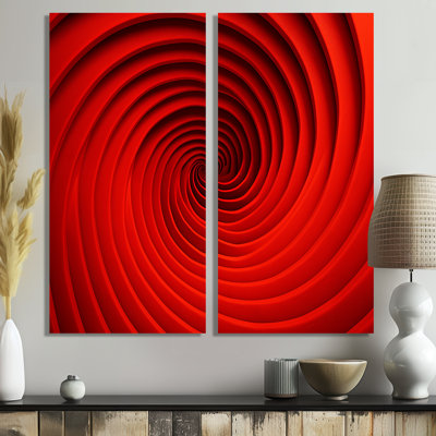 «Red Perpetual Pulse Vortex II» - impressions d'art moderne rouge sur toile à 2 panneaux