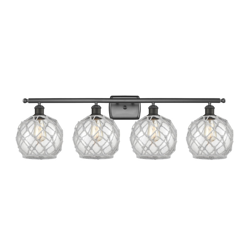 Éclairage de salle de bain à intensité variable 4 lumières Larochelle Farmhouse Rope, Transparent/blanc, Bronze huilé