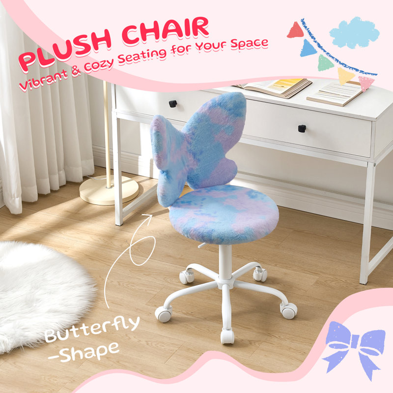 Girls Desk Chair - Comfy Swivel Kids Desk Chair for Girls Room, Fluffy Butterfly Kids Office Chair for Reading & Vanity,Blue