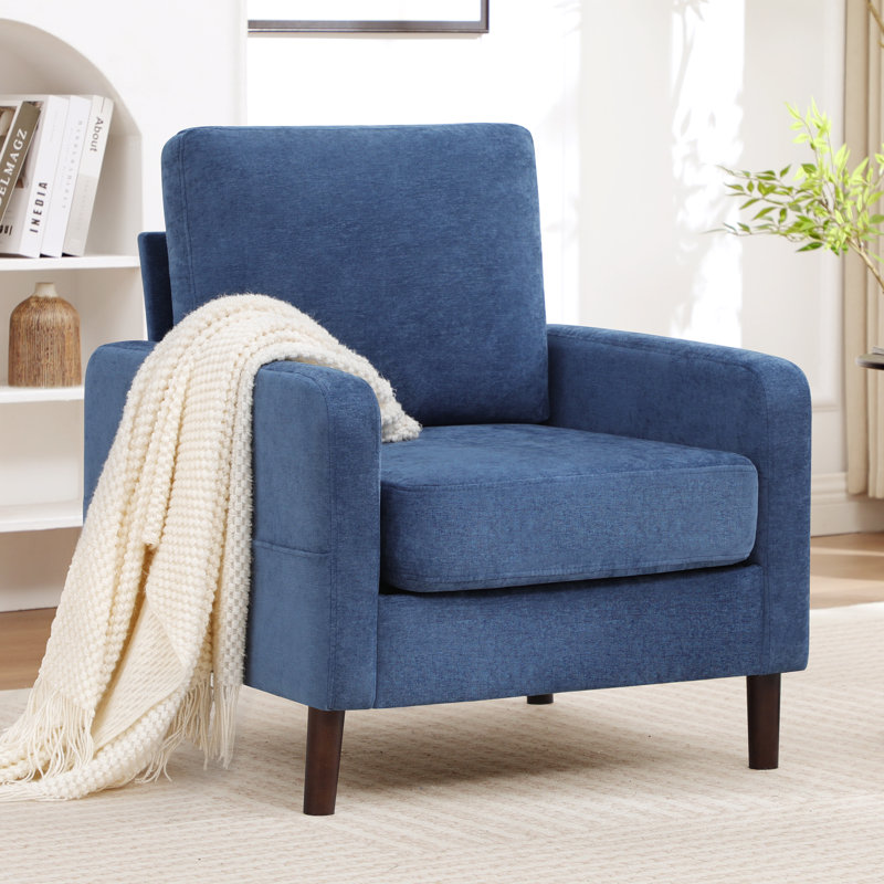 Stylish Upholstered Fabric Accent Chair with Sturdy Solid Wood Legs, Blue