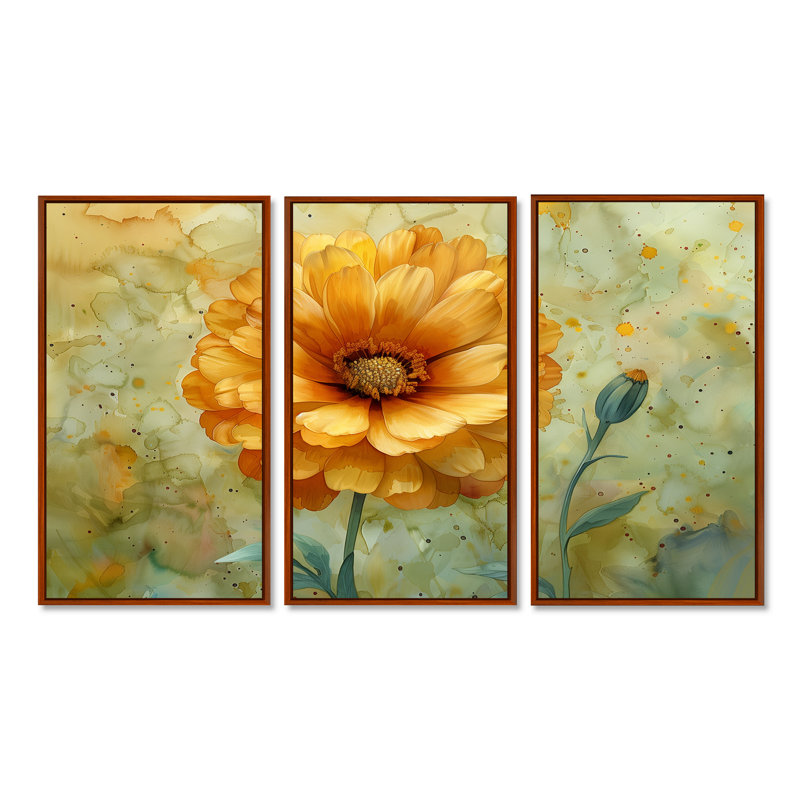 Jaune jaune vert Tender Bloom Marigold - ensemble d'art mural souci, H 28 po x l 36 po x P 1 po
