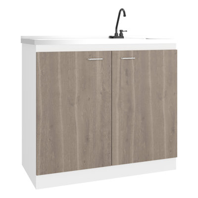 Évier utilitaire autoportant avec robinet et comptoir, armoire à poignées en métal à deux tablettes, pour espaces de travail pour cuisines résidentielles, portes de rangement intégrées en acier inoxydable de style moderne, garages de bureau, 20,32