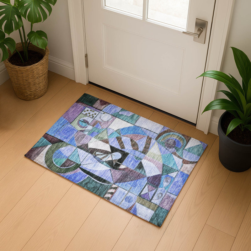 Premium Machine Washable Lubbers AMF1758 Abstract Rug, Rectangle 1'8" x 2'6"