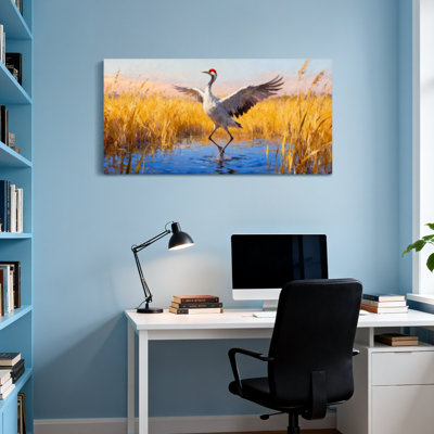 Animals Cranes In Golden Reeds Water Scene