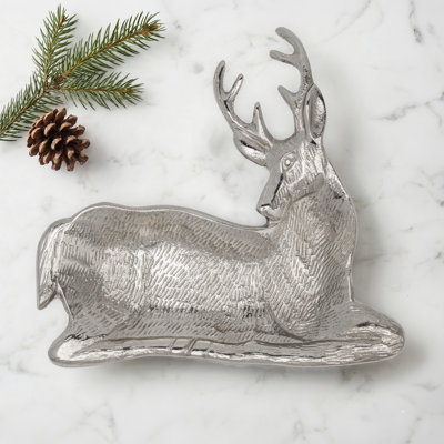 Assiette décorative en aluminium en forme de cerf Woodland Crest 8 po (argent)