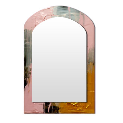 Celebrating Destiny Abstract Gold Pink Painting II - Abstract Painting Arch Decorative Mirror, Modern Asymmetrical Large Wall Mirror, Printed Metal Art
