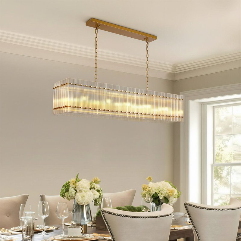 Lustre de cuisine carré / rectangulaire à 10 lumières à intensité variable avec détails en cristal (ampoules incluses)