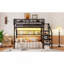 Lit mezzanine double avec escalier, lit mezzanine double en métal avec éclairage et rangement, lit mezzanine haut avec garde-robe et rangement pour enfants, adolescents et adultes-1785192784