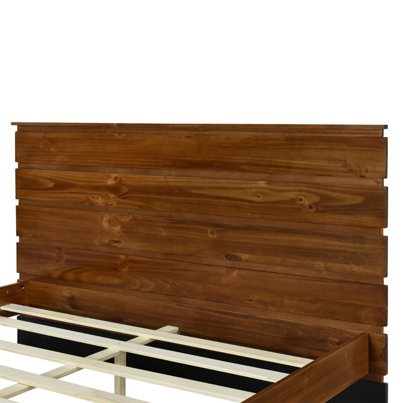 Lit plateforme en bois massif de style Mid-Century avec tête de lit six pièces, Grand lit