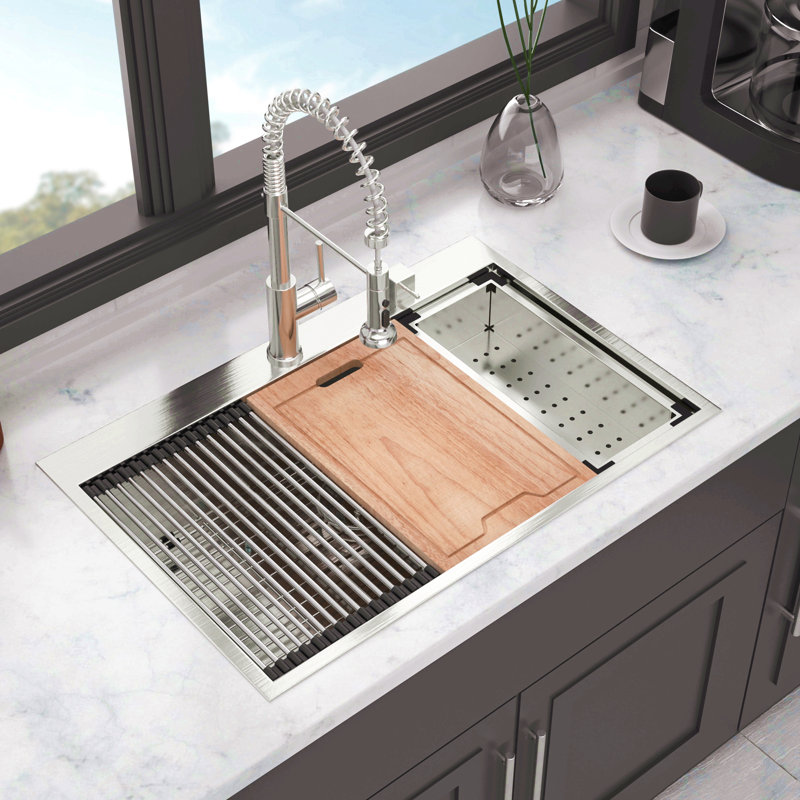 Évier de cuisine encastré 33 po - Évier de cuisine encastré 33 po x 22 po en acier inoxydable à cuve simple de calibre 16