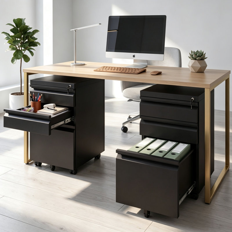 37 cm W 3 -Drawer Wheels / Casters included Mobile Steel Filing Cabinet, Black