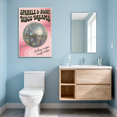 Mode, fond rose, boule disco, étincelle, musique magique