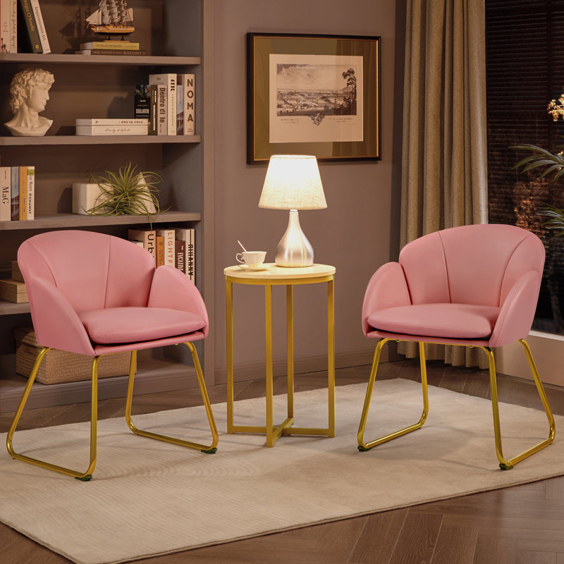 Flower Shape Tub Chair with Golden Metal Legs , PU leather/Pink