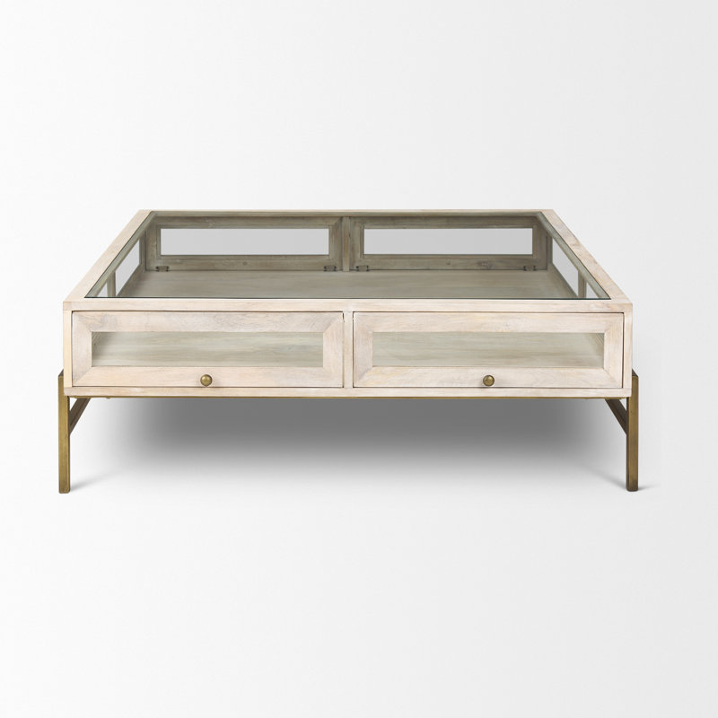 Warner Coffee Table with Storage, Gold, White, 15" x 43.5" x 42"