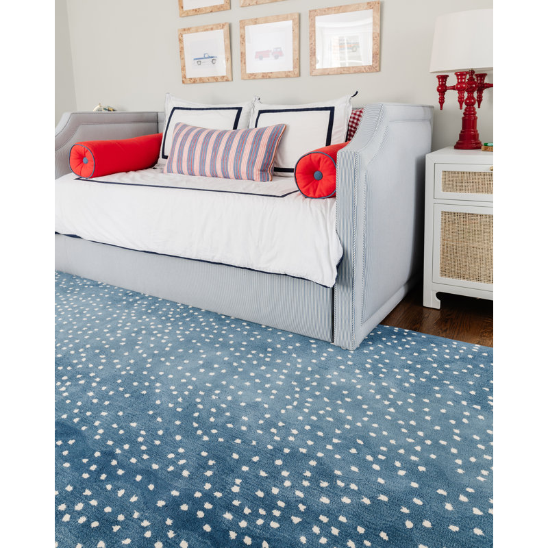 Wool Abstract Area Rug in Blue/White, Rectangle 2' x 3'