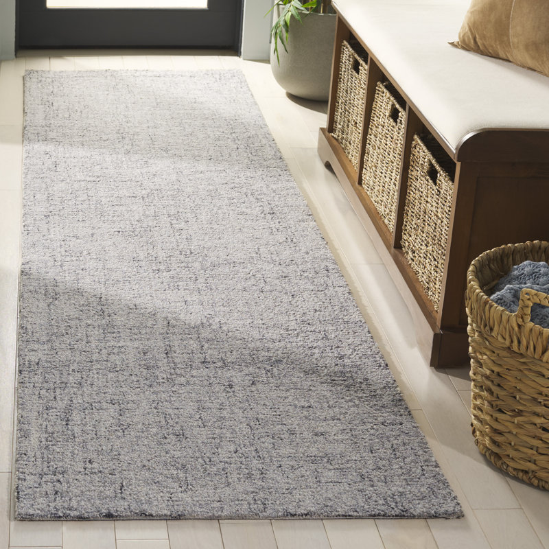 Laine touffetée à la main Abstract 175; Tapis en coton gris / ivoire, Tapis de couloir 2 pi 3 po x 8 pi
