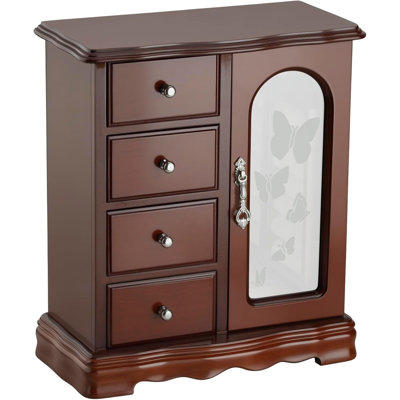 Large Organizer with 4 Drawers, Built-in Necklace Carousel & Large Mirror, Brown