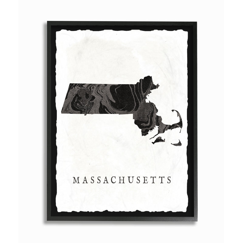 « marbleed massachusetts state silhouette », impression, Cadre noir, H 14 po x l 11 po x P 1,5 po