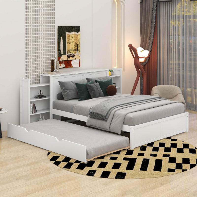 Lit plateforme avec rangement et tablettes gigognes, Grand lit