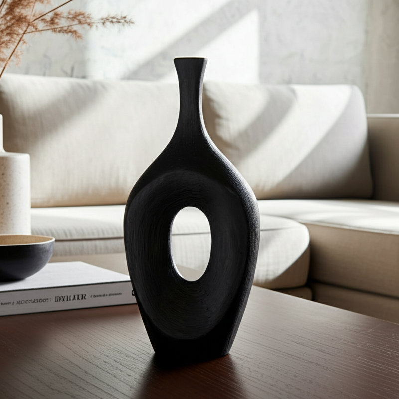 Ethean Decorative Stoneware Ceramic Vase with Sculptural Modern Silhouette and Textured Oval Body for Contemporary Display Appeal