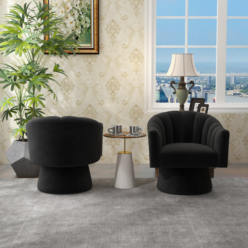 Avalina Velvet Swivel Barrel Chair, Black