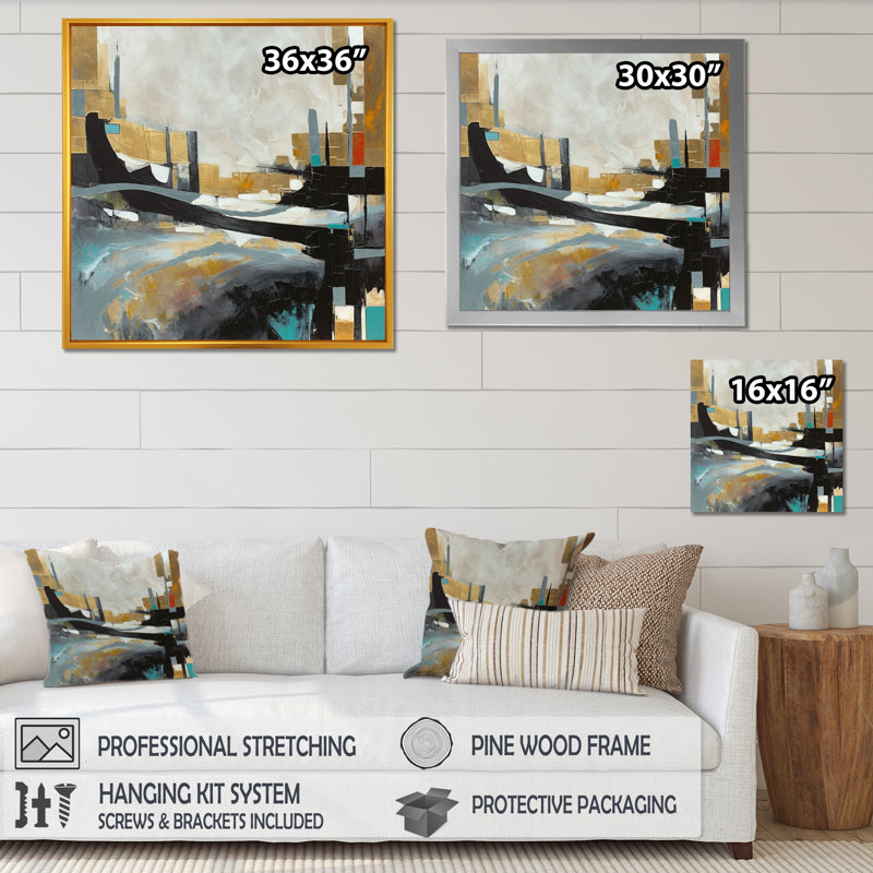 Au-delà de la nature II, impression sur toile de paysage abstrait, H 24 po x l 24 po x P 1 po, Toile avec cadre flottant or
