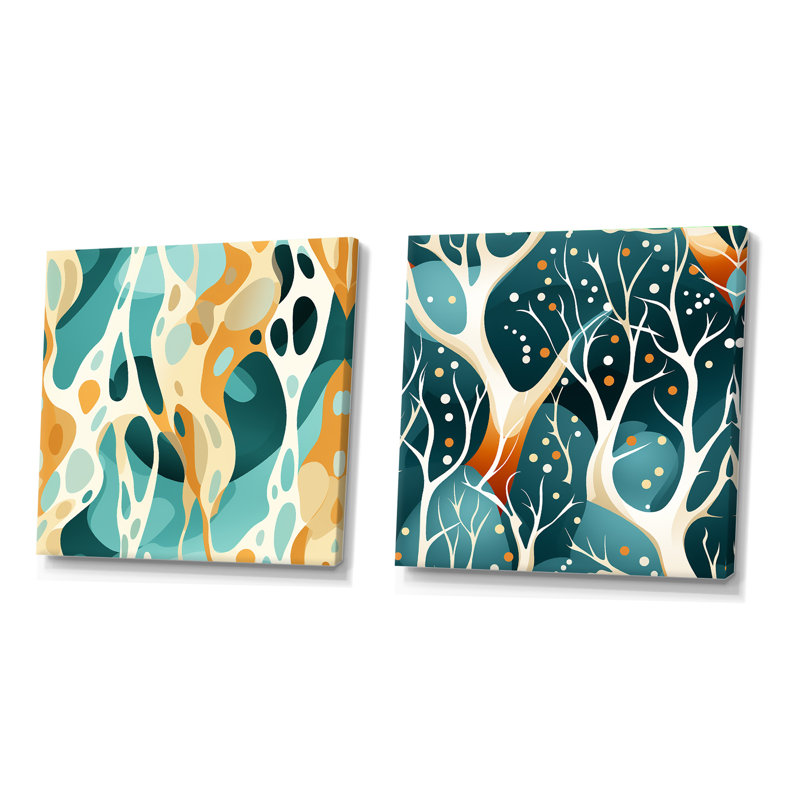 Chevaux - Abstract Square Collage Set Of 2, Wrapped Canvas, 16" H x 33" W