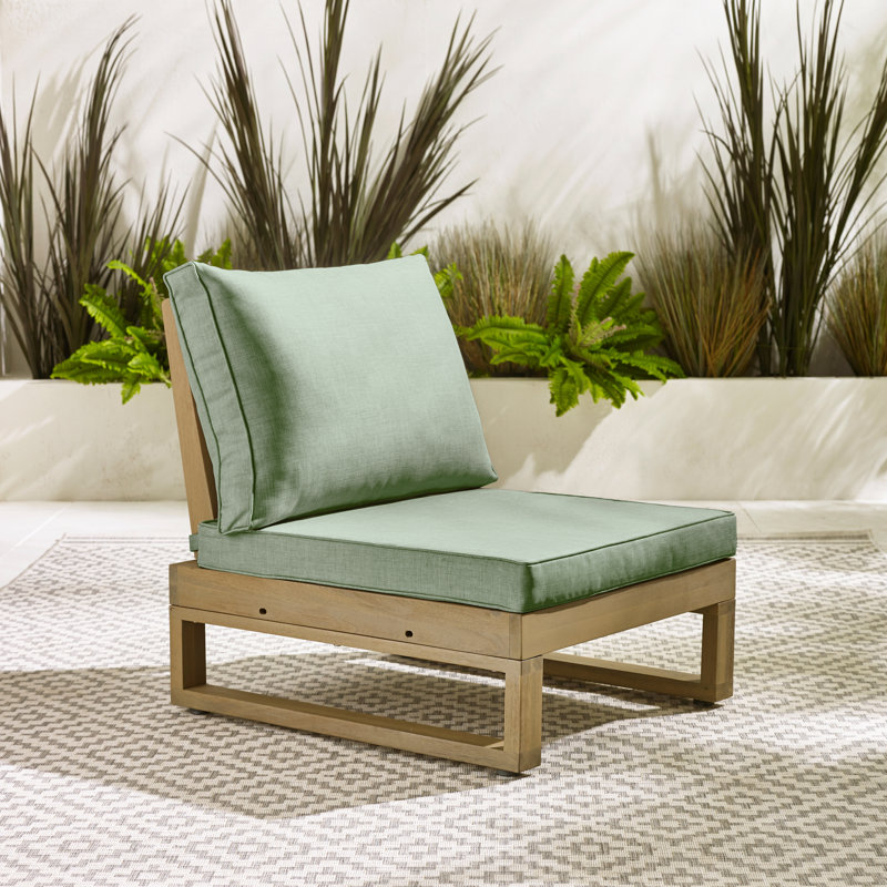 Temmy Solid Wood 2 Garden Chairs - Outdoor Patio Lounge for Modern Garden Dining, Green Cushion/Oak Frame