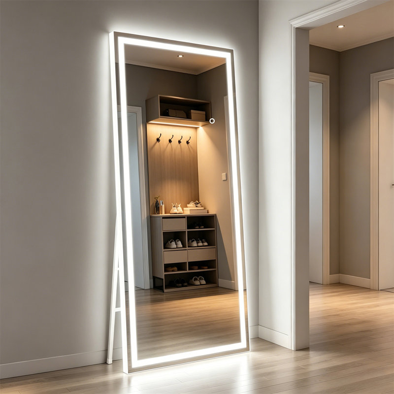 Full Body Mirror, LED Full-Length Mirror - Floor Standing And Wall Mounted Vanity Mirror With Adjustable Light, 71" x 27.6"