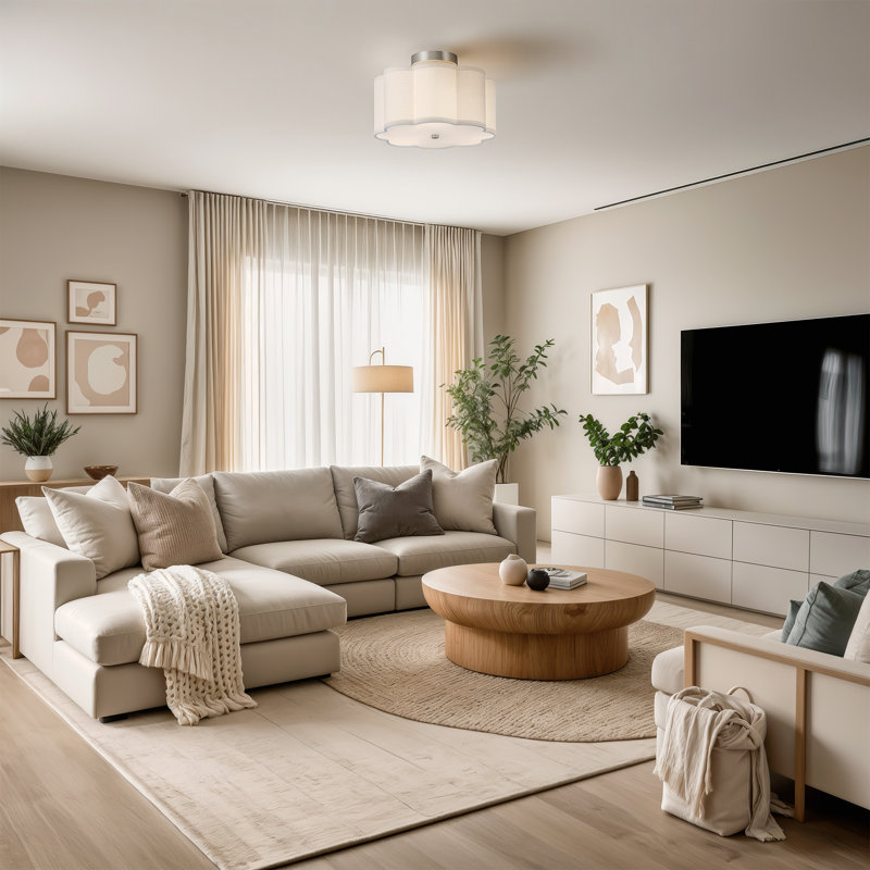 Plafonnier semi-encastré en tissu 3 lumières Tekamah, H 6,9 po x l 12,6 po x P 12,6 po, Nickel