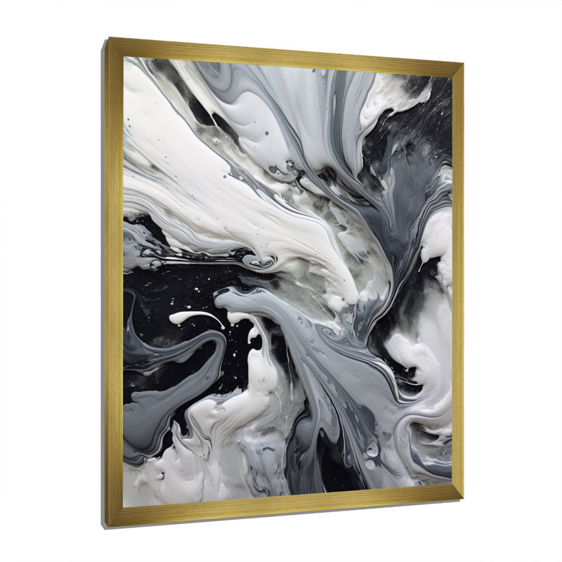 «Black and Grey Harmony In Chaos», reproduction d'art sur toile abstraite, H 32 po x l 24 po, Doré, Cadre photo unique
