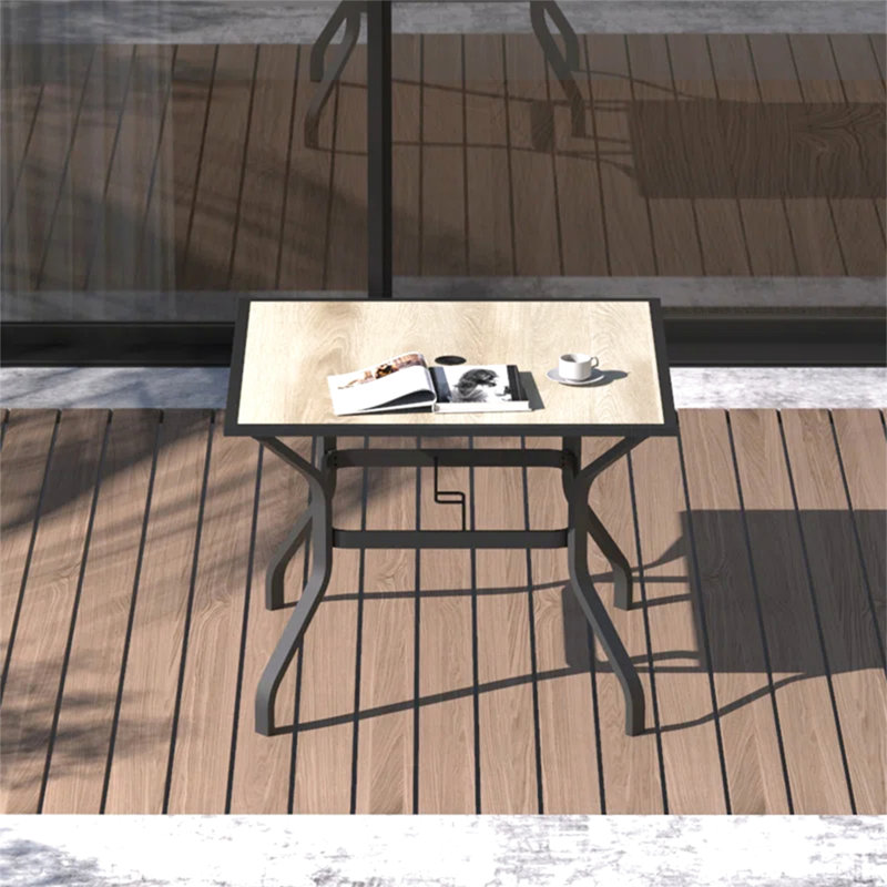 Outdoor Table In Beige, Square Metal With Umbrella Slot - And Stylish For Garden, Backyard, Porch, Balcony Use Patio Dining Table, Hole Included