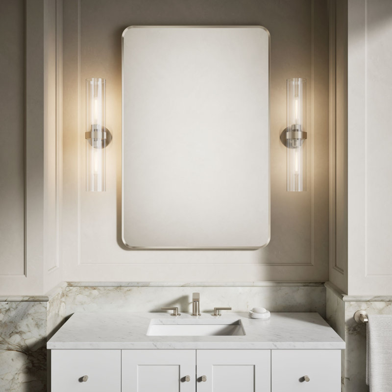 Miroir de salle de bain mural, Nickel brossé, 45 po x 30 po